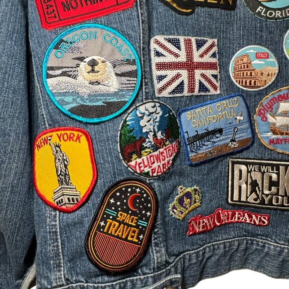 Denim Jacket Patches Route 66 Queen Band Travel USA Rock Boho Trucker Sz L - Picture 12 of 16